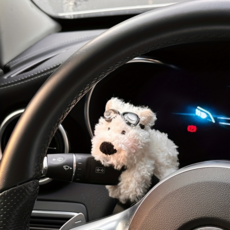 차량 기어 레버 핸들 장착용 귀여운 안경 강이지 인형 장식, 1개, 10*12cm