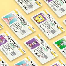 스폰지밥 운전면허증 카드스티커 1+1 신용 체크 교통 커스텀 뚱이 리무버블, 1개