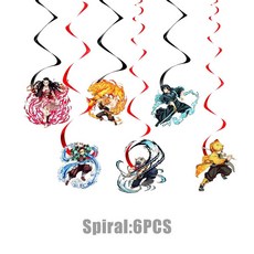 鬼滅之刃 新款鬼滅之刃主題兒童生日派對餐具一次性紙盤紙杯紙巾裝飾套裝, 吊旋6個, 1個