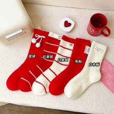 聖誕熱賣 秋冬加厚保暖本命年紅色襪子女中筒襪ins潮外穿百搭聖誕新年長襪, WY1836組合自選3雙, 1個
