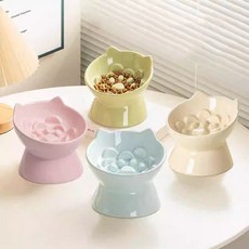 고양이 식기 밥그릇 도자기 굽높은 사료 하이보울 애묘 수반 그릇, C. 아기 파란색 고양이 귀 느린 먹이 그릇