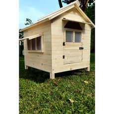 Doggie House 經典款改款防水狗屋, 1個, 原木,加輪子加紗窗, 原木色