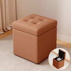 WHH 수납 가죽 스툴 현관 의자, 1개, 브라운