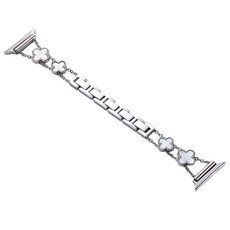 Womens9999 Apple Watch兼容7 SE 6 3立方三葉草錶帶, 銀+白38/40/41mm【兼容】