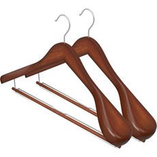 StorageWorks 2팩 나무 걸이 정장 셔츠 코트 바지 호두색 잠금 막대가 있는 엑스트라 와이드 숄더, Walnut Color, 2