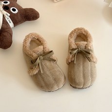 토스트리본퍼슈즈 아동 리본 퍼부츠 겨울 보온 털신발 유아 양털 실내외 겸용 스웨이드 홈슈즈