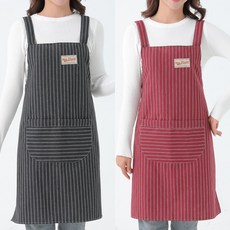 條紋防水圍裙 2入, 黑色+酒紅色, 1組
