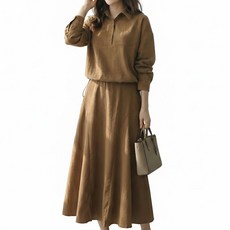 메리앤유 밑단 스트링 셔츠 남방과 플레어 스커트 셋업 세트