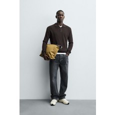 ZARA 펄 니트 폴로셔츠 - 초콜렛