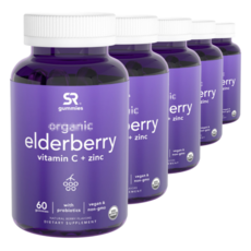 멀티구성 스포츠 리서치 Sports 엘더베리 비타민 C 아연 천연 베리 구미 젤리 60정 아답토젠 삼부커스, 5개