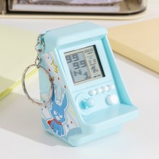 미니 테트리스 게임기 키링 레트로 핸디형 게임기 가방고리 어린이 생일 선물, 마카롱 블루