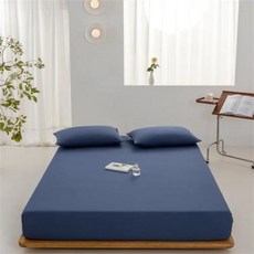 겨울 따뜻한 토끼털 밍크 극세사 침대 패드 방수 커버 100% 코튼 장착 탄성 밴드 단색 미끄럼 조절 가능한 매트리스 싱글 더블 킹 퀸, Navy blue_180x200x30cm