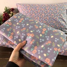 100%純棉斜紋布料 碎花床單被套窗簾面料, 1個, M【紫灰小月季】布料100%純棉,1 米*2.35米【整塊布料】