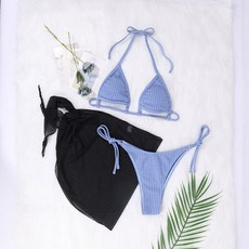 現貨 實拍 網紅南半球比基尼套裝 綁帶性感泳衣, (h32)藍色【比基尼+泳裙 S碼】, 藍色