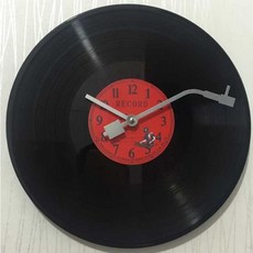 아이디어 낙서 빈티지 블랙 테이프 레코드 DIY 시계 서재 거실 벽 시계 카페 바 장식 시계, 레드 디지털 레코드 무늬 30cm