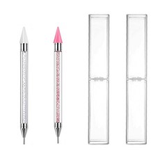 CHENLONB 라인스톤 피킹 펜 2개 세트 네일 디자인 다이아몬드 페인팅 펜 네일 데코레이션 펜 DIY 공예 데코레이션 도구 핑크 + 화이트