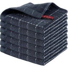 6팩 100% 면 테리 주방 접시 천 설거지용 매우 부드럽고 흡수성 접시 타월 12 x 12인치, 다크 그레이