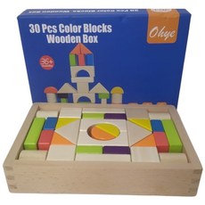 Ohye 木製積木玩具 30片木盒裝 彩色積木 益智玩具, 詳見包裝