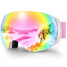 Findway 여성 및 남성용 스키 고글 프로 - 100% UV 400 보호 교체 가능한 렌즈 김 서림 방지 안경 스노보드 고글, 화이트 프레임 핑크 렌즈 고글-vlt 38%, 1개