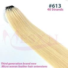 MESXN 세 번째 신제품 깃털 헤어 익스텐션 100% 인모 진짜 머리카락 편안하고 눈에 띄지 않는 브라운 블론, 01 적절한 관리를 통해 12개월, 02 24inches 60cm, 01 # 613