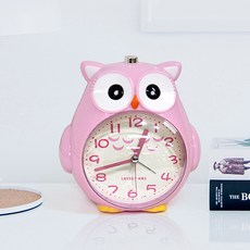 부엉이 알람시계 캐릭터 무소음 멜로디 탁상시계, 핑크