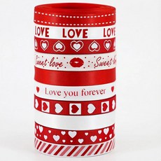 Kakurookie 발렌타인 리본 10롤 45.7m(50야드) 발렌타인 데이 프린트 그로그랭 새틴 리본 1cm(3/8인치) 너비 선물 포장 결혼 기념일 장식 DIY 홈 데