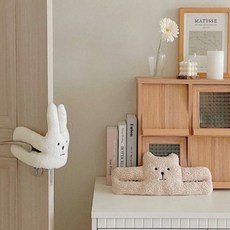 방문 도어 스토퍼 인형 손잡이 문 닫힘 방지 쿠션 손가락 끼임방지 문틈 문고리, 화이트레빗
