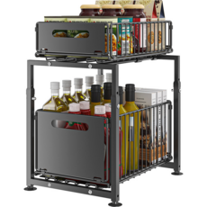 ZOZOFO 2단 슬라이딩 주방선반, 1개, 블랙