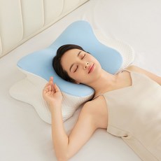 에란 목편한 경추베개 고밀도 메모리폼 뒤척임 베개 친환경소재 숙면베개 거북목 완화, 1개, 하늘 블루
