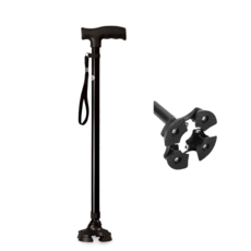 누비지 초경량 4발 지팡이 미끄럼방지 길이조절 노인지팡이 어르신 효도선물, 블랙, 1개