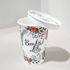 [컵뚜껑세트] 천연펄프 플라워 13온스컵+플라워 종이리드 뚜껑/세트상품, 1세트, 100개