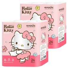 헬로키티 핑크소프트 천연펄프 3겹 롤화장지 30M, 24롤, 2개