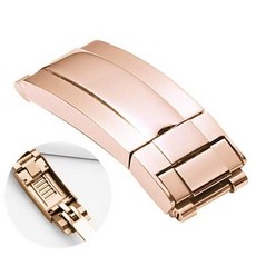 Yhmoo 스테인리스 스틸 글라이드 클래스프 9 x 9MM 접이식 슬라이더 버클 롤렉스 서브마리너 오이스터플렉스 데이토나 GMT 팔찌 시계 스트랩 디플로이먼트 16MM (로즈, 로즈 골드 폴리시 미들