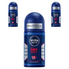니베아 남성용 드라이 임팩트 48H 롤 온 데오드란트, 3개, 50ml