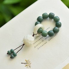 手撚指尖文玩 炭燒白玉星月菩提根手串 蓮花雕刻手機掛飾