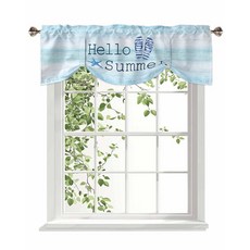 [ 1281813 ] 윈도우용 타이 업 밸런스 블루 플립플롭 불가사리 로드 포켓 짧은 창문 트리트먼트 옴브레 커튼 조절 가능한 쉐이드 주방 거실 욕실용 너비 106.7cm x