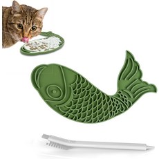개와 고양이를 위한 매트 핥기 물고기 모양 고양이 슬로우 피더 미끄럼 방지 지루함을 줄여주는 흡입 컵 목욕과 그루밍에 좋은 그린, Green-Fish shape