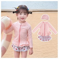 소소키즈 여아 캔디 치마바지 수영복+모자 세트 아동 키즈 여름 래쉬가드 상하복