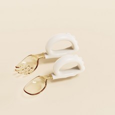 源頭工廠嬰兒吃飯叉勺套裝寶寶自主進食硅膠小恐龍PPSU訓練叉勺, 1個, 1個, 米白色PPSU叉勺