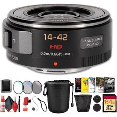 파나소닉 루믹스 G X Vario PZ 14-42mm f3.5-5.6 마이크로 포서즈용 파워 O.I.S. 렌즈 컴팩트 팬케이크 줌 28-84mm 등가 64GB 메모리 카드 번들
