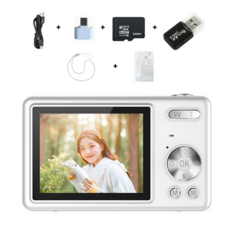 SMABAT 초경량 디지털 카메라 4k 빈티지 카메라 내장 플래쉬 32GB SD카드 포함 Type-C 충전, 화이트