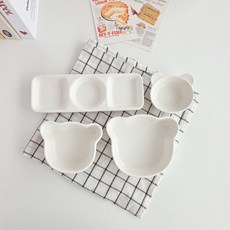 어린이그릇세트 국산 선물박스, 1세트, 공기+대접+3구찬기+미니곰볼, 화이트