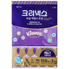 크리넥스 보습 에센스 로션 천연펄프 미니 미용티슈 3겹, 150매, 3개
