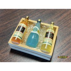 隨草憶境 迷你仿真酒瓶模型一套3款入 洋酒香檳紅酒 酒框冰塊 酒瓶籃木盒 微縮場景袖珍食玩, 1個, 酒瓶木盒（酒瓶×3+木盒+冰塊，可分離）