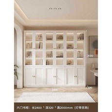 廠家直銷 法式實木收納櫃 書櫃 展示櫃 玻璃門櫃 家用防塵儲物櫃 客廳白色書架, 熱賣款：六門書櫃（包上樓安裝）