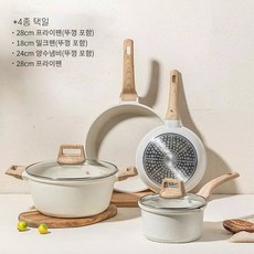 ZOZOFO KC인증 식품 등급 차세대 식용 코팅 처리된 냄비 주방조리 IH 인덕션 쿡웨어 후라이팬 냄비 밀크팬 양수냄비 4종 (인덕션 사용 가능), 1개, 24cm양수냄비(뚜껑 포함), 크림