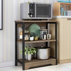 라온프리 튼튼한 밥솥 전자레인지 선반, 3단, 월넛