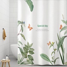 코팅블루 설치쉬운 무타공 방수 욕실 샤워커튼+커튼링세트, 1세트, 06.버터플라이