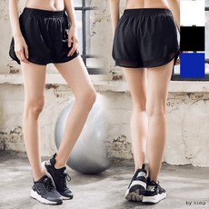 KJN-P39 여자2겹반바지트레이닝레쉬가드요가복, 블랙