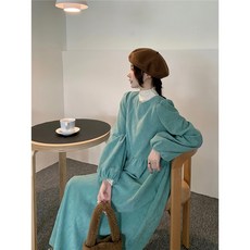 메인워크 임산부 라운드넥 원피스 봄가을 코듀로이 긴소매 간절기 기질 고급 스판 데일리 하객룩 루즈핏 임부옷 롱 스커트